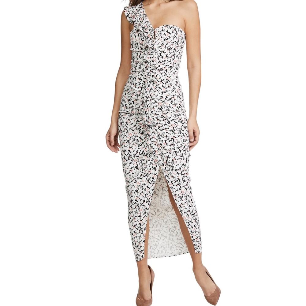 Veronica Beard Ruffian One-Shoulder Floral Midi Dress White 8